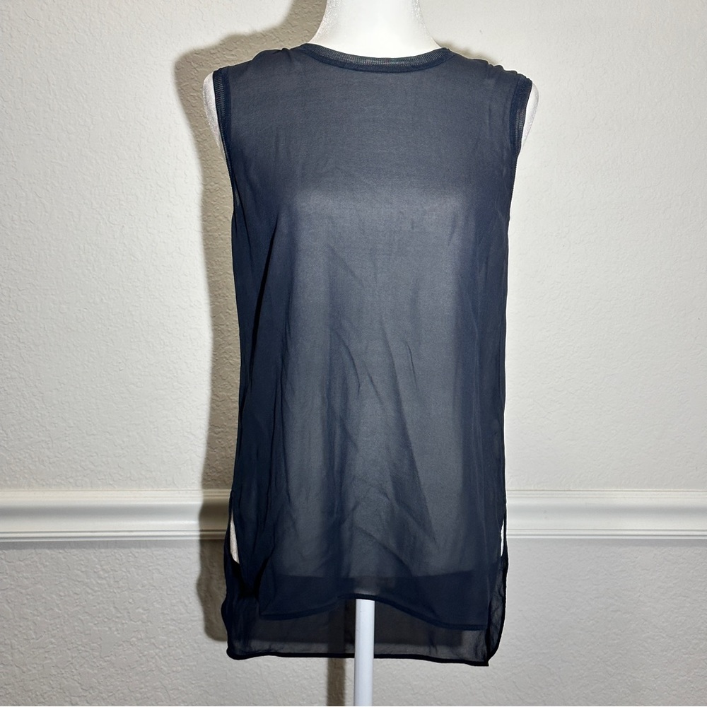 Vince Navy Blue Chiffon Silk Sleeveless Blouse Size S - Picture 6 of 7